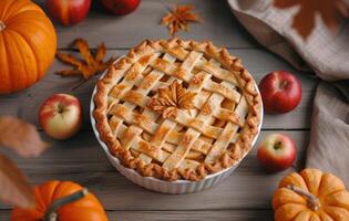 Apple Pie With Autumn Decor photo