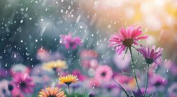 Pink Flowers in the Rain photo