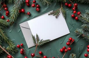 White Envelope Surrounded by Christmas Decorations photo