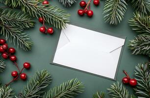 White Envelope Surrounded by Christmas Decorations photo