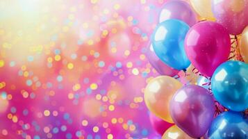 Birthday Party Decorations on Pink Background photo