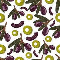Seamless pattern design with Olives Silhouette on. Exotic botanical background in sketch style. vector