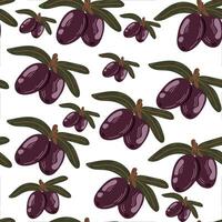 Seamless pattern design with Olives Silhouette on. Exotic botanical background in sketch style. vector