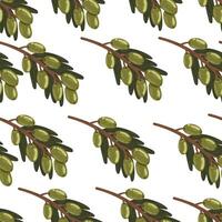 Seamless pattern design with Olive Branch Silhouette on. Exotic botanical background in sketch style. vector
