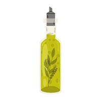 Olive oil glass bottles with different spices Chili pepper with garlic and basil with lemon. vector