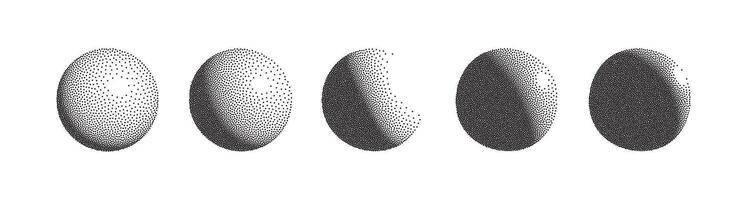 Dotwork 3D Spheres set. Grain texture effect vector