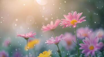 Pink Flowers in the Rain photo