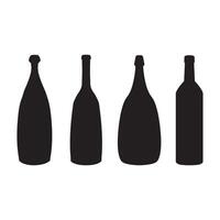 Black silhouette of wine bottles isolated on white background. Different shapes of wine bottles. vector