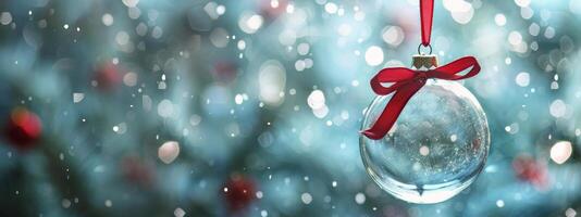 Glass Christmas Ornament With Red Bow photo