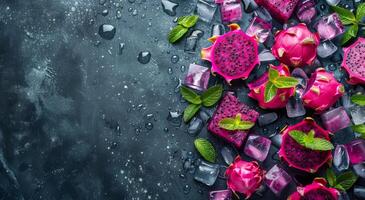 Dragon Fruit Slices With Ice and Mint photo