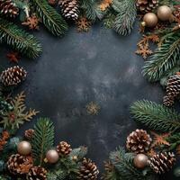 Frosted Pine Branches and Berries Winter Border photo