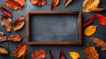Autumn Leaves Frame on Orange Background photo
