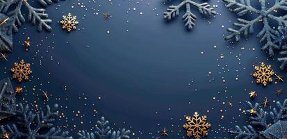Gold Snowflakes on Dark Blue Background photo