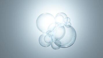 Macro glossy bubble water hydration skincare background, 3d rendering video