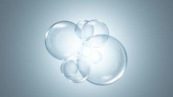 Macro glossy bubble water hydration skincare background, 3d rendering video