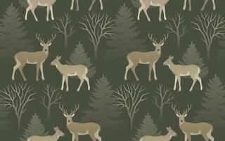Forest deer pattern. Animals on green background vector