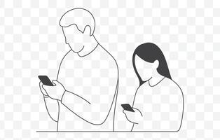 Print Detailed Use of a Smartphone Line Art Illustrations for Digital Design and Graphic Projects vector