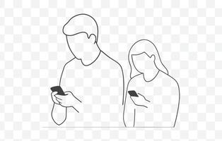 Print Detailed Use of a Smartphone Line Art Illustrations for Digital Design and Graphic Projects vector