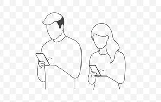 Print Detailed Use of a Smartphone Line Art Illustrations for Digital Design and Graphic Projects vector