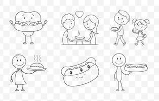 Print Comprehensive Hot Dog Line Art Set with Various Styles and Detailed Illustrations for Creative Designs vector