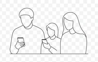 Print Detailed Use of a Smartphone Line Art Illustrations for Digital Design and Graphic Projects vector