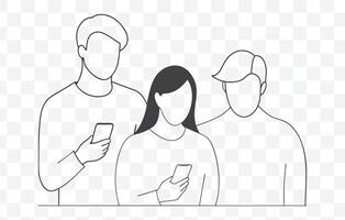 Print Detailed Use of a Smartphone Line Art Illustrations for Digital Design and Graphic Projects vector