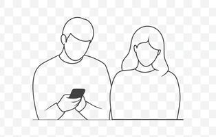 Print Detailed Use of a Smartphone Line Art Illustrations for Digital Design and Graphic Projects vector