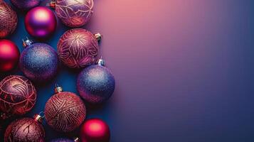 Purple Christmas Ornaments and Pine Branches photo