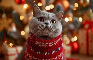 Cat In Christmas Sweater photo