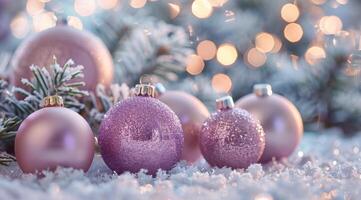 Festive Ornaments in Snowy Setting photo