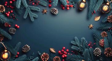 Christmas Decor With Lanterns and Pine Branches photo