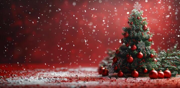 Christmas Tree With Red Ornaments in Snow photo