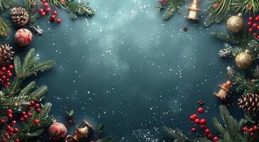 Christmas Decor With Lanterns and Pine Branches photo