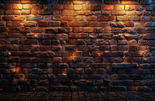 A Dark Brick Wall Illuminated By Warm Lights photo