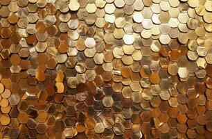 Close Up of a Golden Hexagon Pattern Background photo