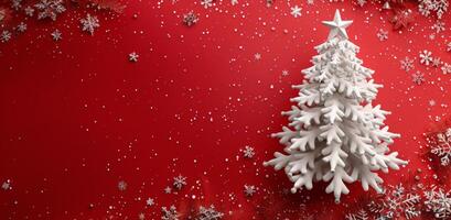 White Christmas Tree on Red Background photo