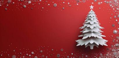 White Christmas Tree on Red Background photo