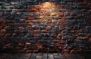 Brick Wall Texture Illuminated by Spotlight in the Evening photo