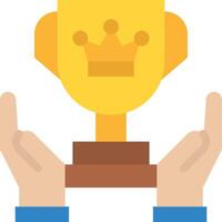 hands holding a trophy with a crown on top vector