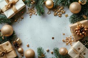 Gold Christmas Decorations on White Background photo