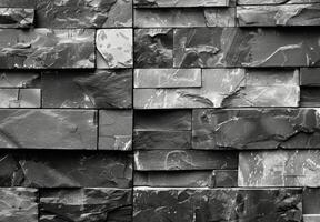 Black Slate Stone Wall Texture in Closeup photo