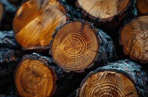 Closeup View of Stacked Logs With Visible Growth Rings photo