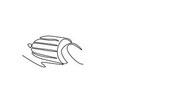 Animated self drawing of continuous line draw of whole and sliced healthy organic sponge gourd for logo identity. Fresh Vietnamese luffa concept for vegetables icon. Full length single line animation video
