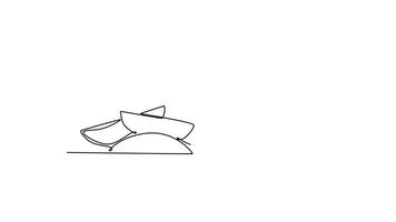 Self drawing animation of single line draw of sliced healthy organic spud potatoes for farm logo identity. Fresh food crop concept for vegan plantation icon. Continuous line draw. Full length animated video