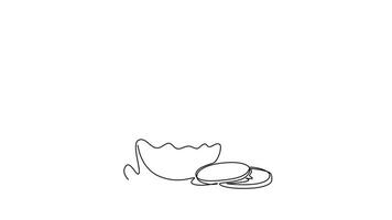 Self drawing animation of single line draw whole and sliced healthy organic white turnip for farm logo identity. Fresh plant concept for root vegetable icon. Continuous line draw. Full length animated video