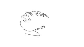Animated self drawing of continuous line draw whole and half sliced healthy organic noni orchard logo identity. Fresh tropical fruitage concept for fruit garden icon. Full length single line animation video