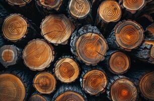 Close Up View of Stacked Tree Logs With Visible Growth Rings photo