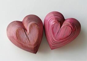 Two Pink Wooden Hearts on White Background photo
