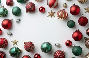 Colorful Christmas Ornaments On White Background photo
