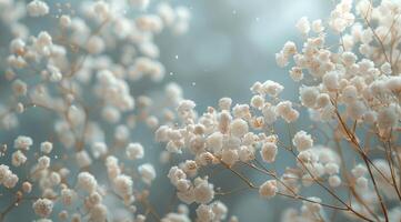 Delicate White Baby's Breath Flowers Blooming in Soft Light photo